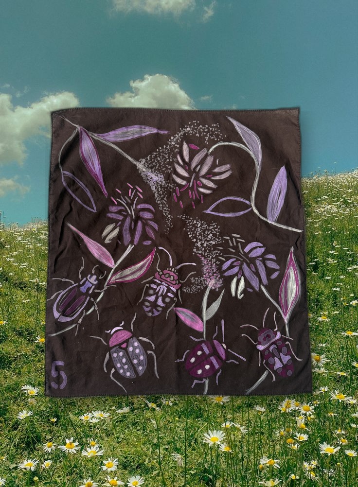 Beetle Bandana No. 5, styled over a daisy field