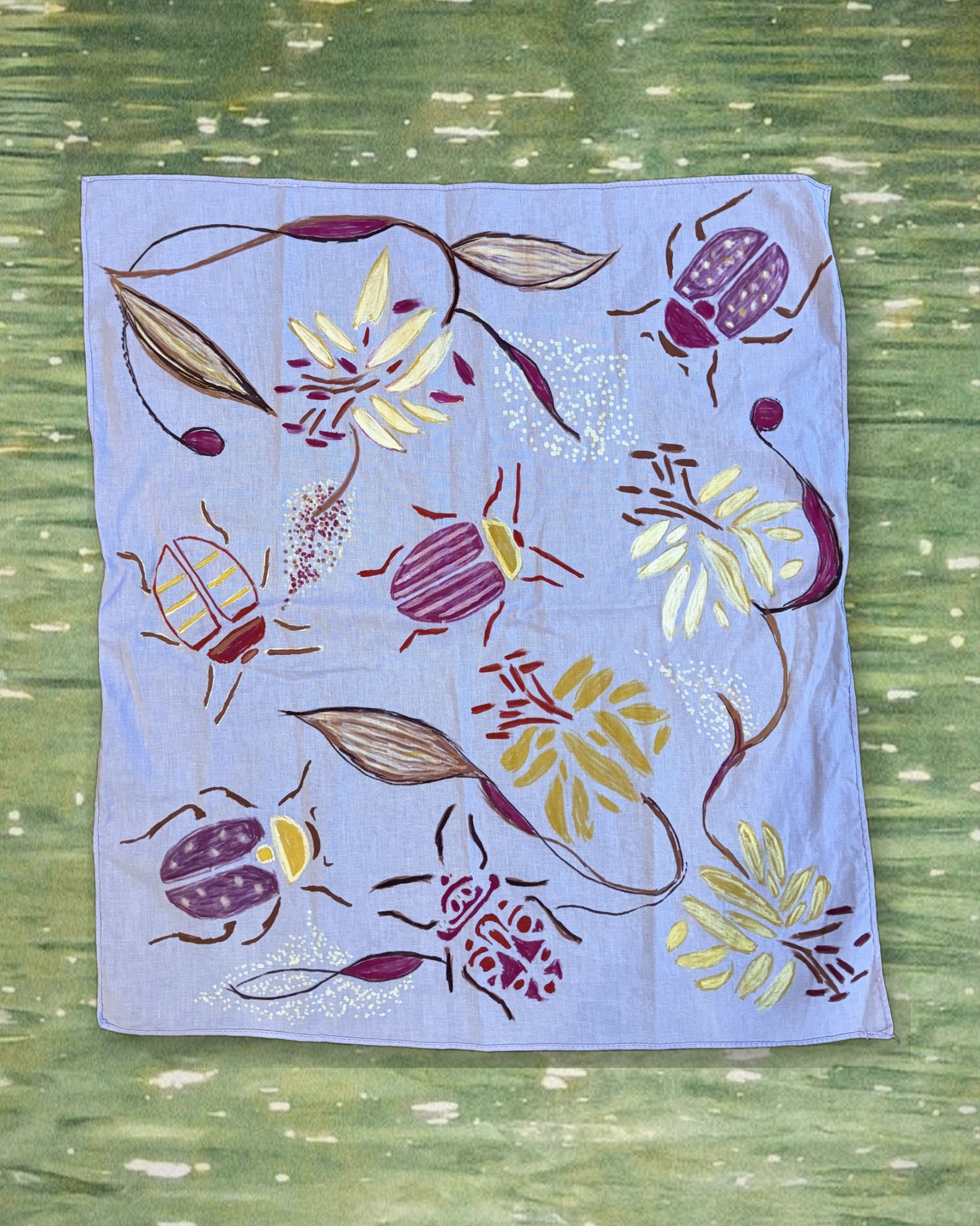 Beetle Bandana No. 6 styled over green pond water