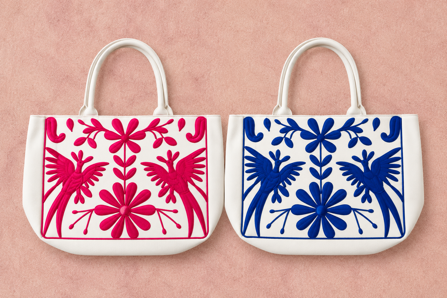 Pink embroidered Mahjong tote